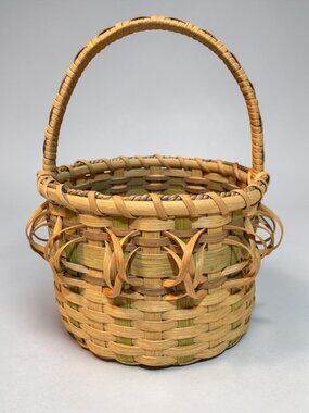 Handwoven Natural Wicker Basket With Decorative Handle & Loops - Multi-Tone Desi
